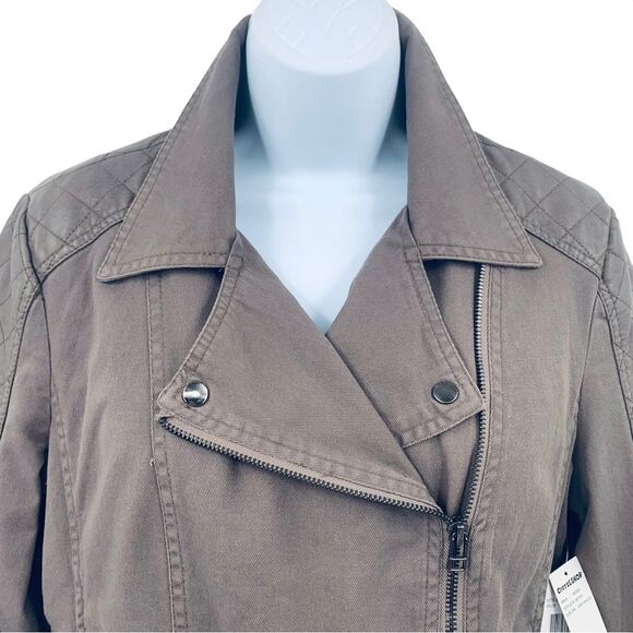 Coffeeshop Denim & Quilted Vegan Leather Jacket Sz. L - Picture 4 of 12